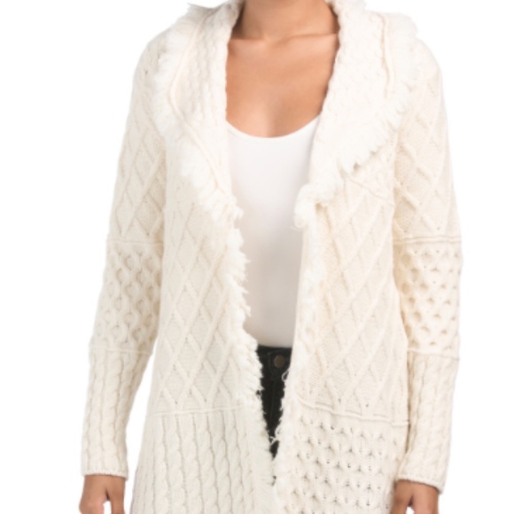 Ecru Cable Knit Fringed Cardigan - Picture 1 of 2